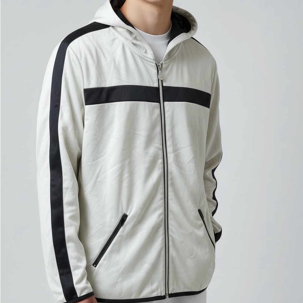 Vintage Oleg Cassini Sport Track Jacket White Black Zip Hoodie XL Men’s Athletic